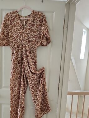 Vanessa Bruno Cream and Burgundy Floral Jumpsuit